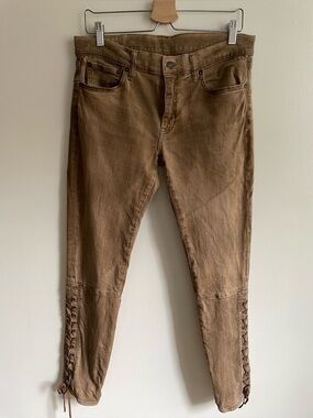 Polo Ralph Lauren Tompkins Skinny Lace-Up Ankle Jeans Tan Size 29